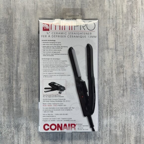 BRAND NEW Conair Mini PRO 1/2 Inch CERAMIC FLAT IRON Black Travel Compact Size - Picture 3 of 5